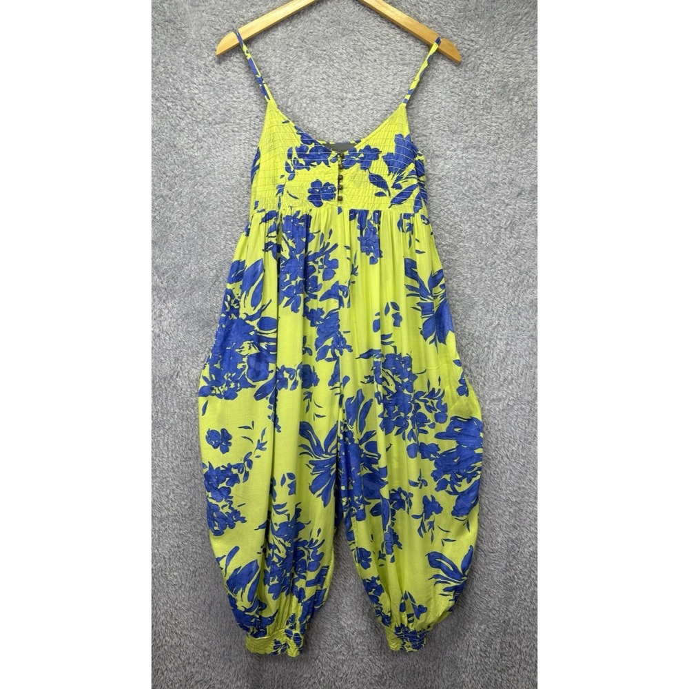 Anthropologie Vega Lounge Jumpsuit Women's XSP Blue Green Tropical Boho Casual - Picture 5 of 14